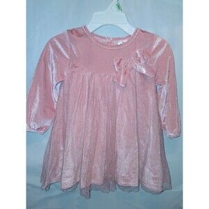 Baby Starters Girls Size 12 Months Pink Velour Dress Bow Glitter